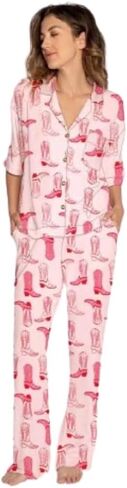 Katydid Light Pink Western Boots Loungewear Set - Pajama Set -Size Large in Saudi Arabia