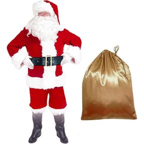 EOZY Men's Deluxe Santa Costume 10pcs Christmas Santa Claus Costume Adults Santa Suit Outfit Set for Party