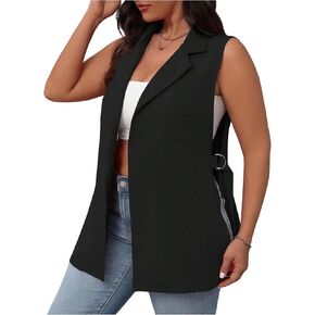 MakeMeChic Women's Plus Size Sleeveless Blazer Vest Lapel Split Side Work Office Jacket Coat