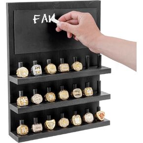 MyGift Wall Mounted Rustic Coal Black Solid Wood 21-Peg Ring Holder with Chalkboard Label Sign, 3 Tier Jewelry Display Rack, Accessories Storage Organizer Shelf