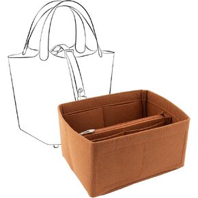Purse Organizer Insert, Felt Handbags Dividers with Zippers, Tote Bag Organizer Fit Picotin 22 Bag, Brown