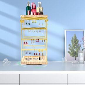 Earring Holder Organizer 4 Tier, 360°Rotating Jewelry Stand for Earrings, Rings, Necklaces,Bracelets, Stylish Jewelry Organizer Stand for Home Store Use, Earring Holder for Girl, Christmas Gift(Black)