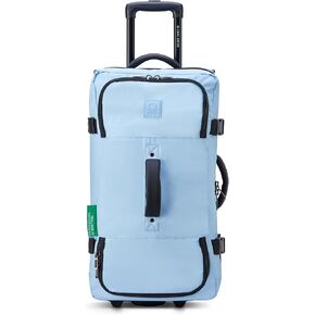 United Colors of Benetton Now Two Wheeled Rolling Duffel Bag, Light Blue, Checked Luggage 24 Inch