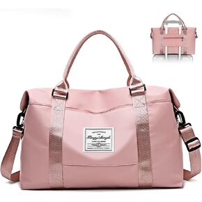 Travel Duffel Bag, 39L Weekender Bag with Trolley Sleeve, Women Gym Bag with Wet Pocket & Removable Shoulder Strap, Mommy Hospital Overnight Carry on Bag, Pink (New)