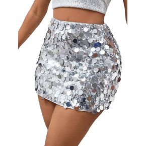 Mini Sequin Skirt for Women Stretchy Silver Rave Outfit for Night Out Skirt Glitter Sparkly Disco Party Club Dance Dress