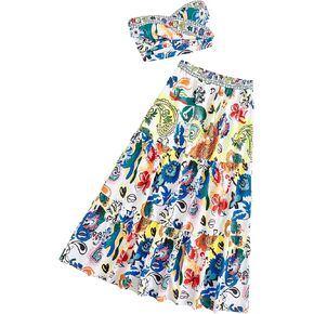 SOLY HUX Women's Summer 2 Piece Beach Outfits Floral Print Tube Top and Ruffle Hem Maxi Skirt Set