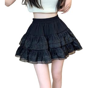 Harajuku Lolita Style Kawaii Pastel Goth Fashion Casual Elastic Waist Vintage Mesh Lace Trim Layered Skirt
