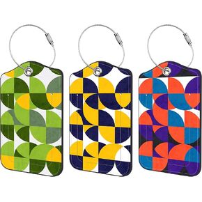 3 Pack Luggage Tag for Suitcase Vintage Travel Stamp Leather Travel Cruise Luggage Tag with Stainless Steel Loop Name ID Label Privacy Cover for Adults Teens Travel Bag Labels Set