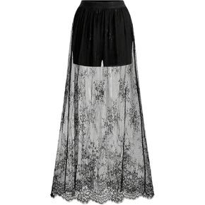 Verdusa Women's Floral Lace Mesh Layered Long Skirt High Rise Flowy Maxi Skirt