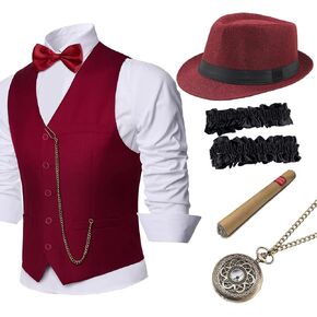 BABEYOND 1920s Mens Gatsby Gangster Vest Armbands 20s Gatsby Costume Accessories Set