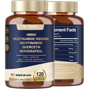 NMNH (Dihydronicotinamide Mononucleotide) 500mg, Premium NMN Alternative Supplement with Flash-Free Niacinamide (Vitamin B3), Quercetin, and Trans-Resveratrol, NAD+ Booster, 120 Capsules