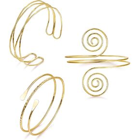 3Pcs Arm Cuff for Women Open Upper Arm Cuff Bangle Armlet Gold Silver Adjustable Armband Arm Bracelet Set