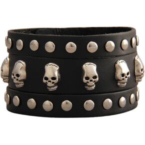 GelConnie Leather Cuff Bracelet for Men Women Wide Leather Wristband Thick Viking Mens Leather Bracelets Gothic Wrist Band Vintage Rock Wristband