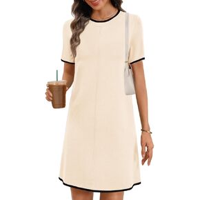 MEROKEETY Women's 2025 Summer Short Sleeve Dress Casual Crewneck Color Block Knit Mini Dresses