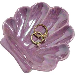 Shell Jewelry Holder, Purple Shell Trinket Dish, Cute Shell Jewelry Dish Tray, Ceramic Ring Holder, Ocean-themed Decorative Trinket Plate for Rings Earrings Necklaces Bracelet (Purple)