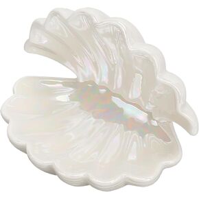 NBEADS Shell Shape Ceramic Jewelry Tray, White Shell Trinket Dish Ceramic Ring Earring Holder Ocean-themed Decorative Trinket Plate for Rings Earrings Necklaces Bracelet Jewelry Watch Keys