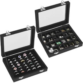2 PIECES Jewelry Ring Earring Organizer Display Tray, Velvet Small Jewelry Ring Stud Earring Necklace Bracelet Pendant Holder Case Box with Transparent lid (Blue)