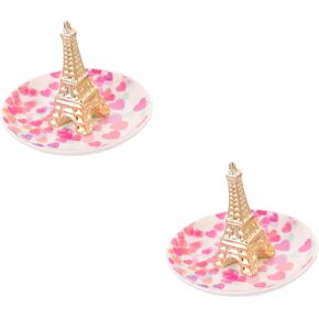 ABOOFAN 2pcs Heart Tower Tray Vanity Tray Ring Dish Organizer Jewelry Display Tray Trinket Plate Ceramic Trinket Tray Jewelry Organizer Trinket Holder Cactus Love Ceramics Eiffel Tower