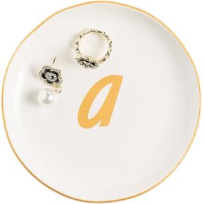 Jewelry Dish Tray, Ring Dish, Decorative Trinket Dish with Personalized m-Monogrammed Engagement for Earrings Bracelet Necklaces, Gifts for Friends, Sisters, Daughter, Mother, White (Style-m)