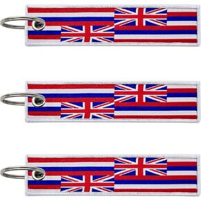 3 Pcs Hawaii State Flag Keychain,Woven label Key Chains for Car Keys,Fabric Key Chains Men and Women,Used for Various Decorations.