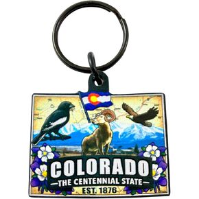 Westmon Works Colorado Keychain Centennial State Souvenir with Map and Flag Images Acrylic Key Chain