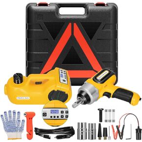 VIVOHOME Electric Car Jack 5 Ton 12V with Digital Display, 4 in 1 Hydraulic Floor Jack 6.1"-20.9" Lifting Range, Portable Emergency Car Lift with Impact Wrench & Tire Inflator for SUV MPV Truck