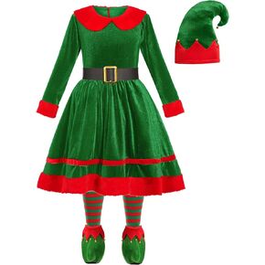 Girls Christmas Elf Costume Santa's Helper Outfit for Girls Elf Velvet Dress in Kuwait
