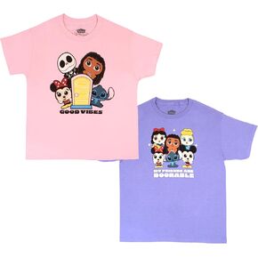 Disney Doorables Mickey Mouse Minnie Mouse Lilo and Stitch Girls Graphic Tees Short Sleeve T Shirts 2 Pack Girls Clothing