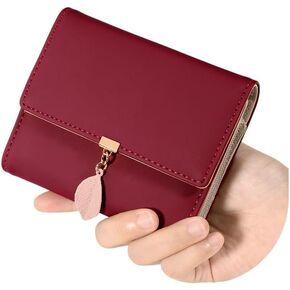UTO RFID Wallet for Women PU Leather Leaf Pendant Card Holder Phone Checkbook Organizer Zipper Coin Purse