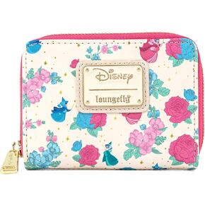 محفظة Loungefly Disney Sleeping Beauty Floral Fairy Godmother مطبوعة بالكامل بسحاب حول المحفظة in Kuwait