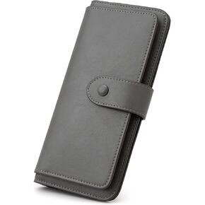 Alldaily RFID Blocking Leather Wallet for Women, Slim Trifold with 14 Card Slots and Zipper Pocket (Black)