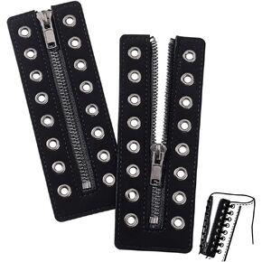 PH PandaHall Leather Lace-in Boot Zipper Inserts,6.2 x 2.1 Inch 8 Metal Eyelets Zipper Boot Laces Gray No Tie Shoe Laces for Adults Men Women Tieless Shoe Sneakers Laces Repair DIY, Smooth