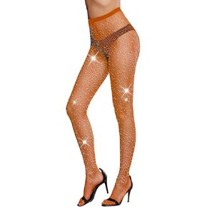 FANCAME Women’s Sparkly Fishnet Tights Shiny Mesh Pantyhose Rhinestone Fishnet Tights Glitter Party Fishnet Stockings