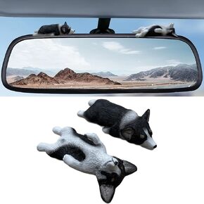 2PCS Cute Shiba Inu Rearview Mirror Decor Screen Interior Decoration Accessories Dashboard Ornament Funny Sleep Dog Figure Trim Decorative Animal Gifts for Women Girly Car Owners (Yellow)
