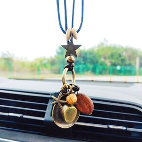 Vintage Cowboy Hat Rear View Mirror Accessories, Premium Alloy Necklace Clothing Accessories Car Hanging Ornament Car Mirror Hanging Accessories, Cool Car Accessories Car Decor (Copper hat)
