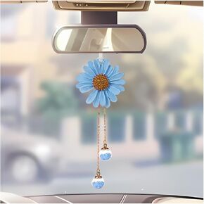 Car Hanging Accessories, Daisy Flower Vehicle Rear View Mirror Pendant Charms, Cute Automotive Interior Decor Hanger Ornament for Women Girls, Universal for SUV, Sedan, Truck (Black)