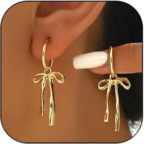 Bow Earrings Gold Bow Earrings for Women Gold Bow Ribbon Earrings Hoop Long Earrings Drop Dangle Bow Tie Huggie Earrings 2025 Trendy Earrings for Women Bow Jewelry Gifts