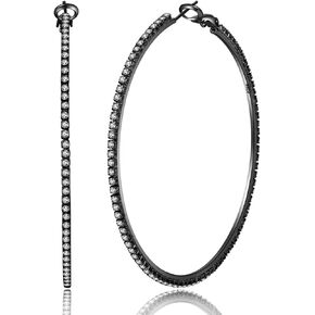 PABBEU 2mm 925 Sterling Silver Earrings Big Sterling Silver Hoop Earrings for Women Large Rhinestone Hoop Earrings Thin Hypoallergenic Cubic Zirconia Earrings for Women 30/40/50/60/70mm