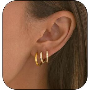 6 Pairs Small Gold Hoop Earrings for Women, 14K Lightweight Huggie Gold Hoops Set, Multipack Hypoallergenic Gold Plated Hoop Earrings, Fashion Cartilage Hoop Earring Set Jewelry for Women