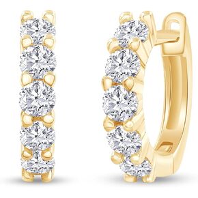 18K Gold Plated 5 Stone Hoop Earrings for Women | 2.5MM Moissanite Diamond Huggie Earrings | Cuff Earrings Huggie Stud Jewelry Gift for Her (0.55 Cttw)