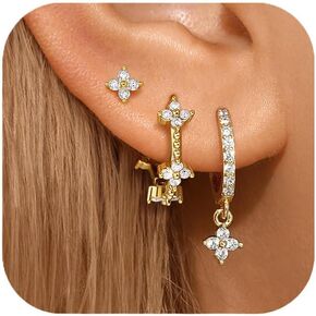 Sterling Silver Opal Flower Earrings Set for Women, Opal Earrings, Flower Earrings, Cute Hypoallergenic Stud Hoop Earrings Set for Women, Trendy Earrings for Women 2024