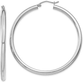 14K White Gold 3mm Round Hoop Earrings ~ 50mm length