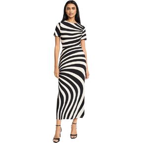 Donna Morgan Women's Round Neck Cap Sleeve Midi Length-Fitted Side Slit-Special Occasion Wedding Guest Dress