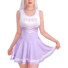 Littleforbig Women Sleeveless Overall Cheer Sissy Bodycon Mini Dress Skirt