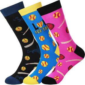 Coume 3 Pairs Novelty Softball Socks Gift for Men Christmas Funny Softball Socks