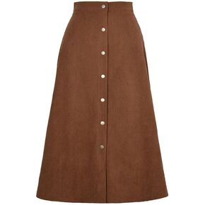 Corduroy Skirt, A-Line High Waist Skirts Long Skirts for Women, Buttons Down Straight Casual Fall Skirt