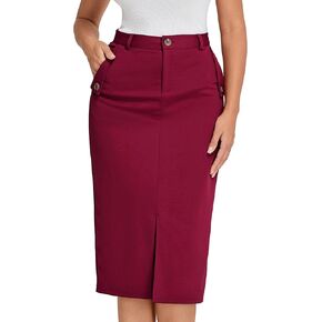 تنورة ضيقة للسيدات من Belle Poque بخصر عالٍ، تنورة كاجوال للعمل والمكتب، تنورة متوسطة الطول بفتحة in Kuwait