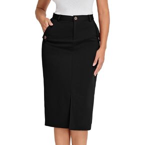 Belle Poque Women's Pencil Skirt High Waisted Office Business Casual Skirt Midi Bodycon Skirt with Slit