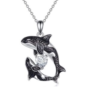POPLYKE Killer Whale Orca Heart CZ Necklace Sterling Silver Ocean Jewelry for Women Gifts for Mom Daughter Mothers Day