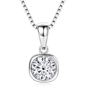 Moissanite Necklace for Women, Solitaire Lab Created Diamond Pendant, 18K White Gold Plated D Color Round Cut 925 Sterling Silver Necklace, GRA Certified, 18+2 inch Box Chain